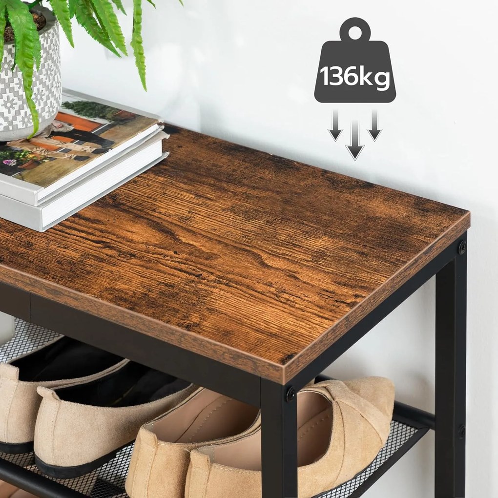 Botník s lavicou Vasagle Arvel 75 cm čierny/hnedý