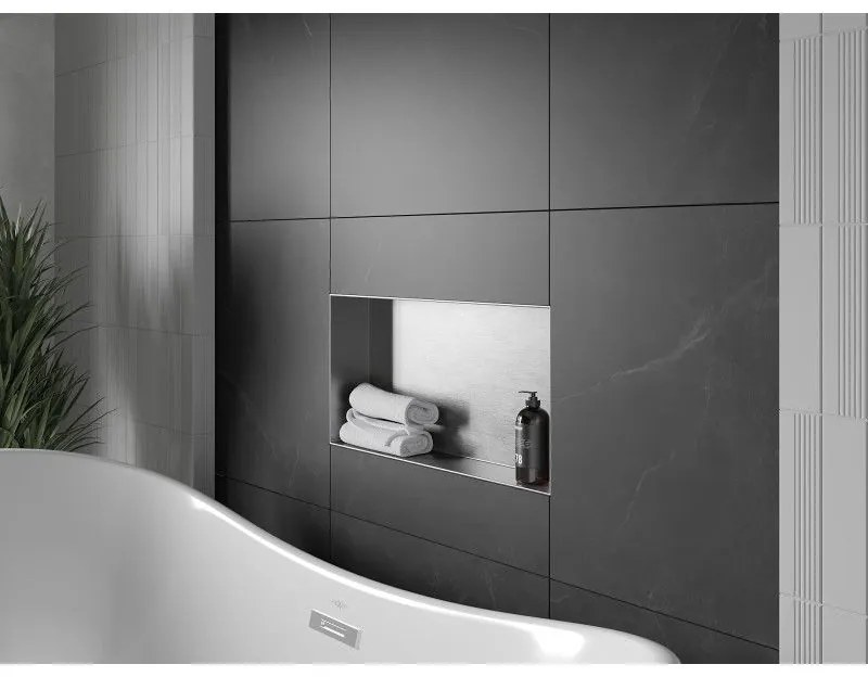 Mexen X-Wall-NR, polička na zapustenie pod obklad bez goliera 60 x 30 cm, oceľová, 1911603010