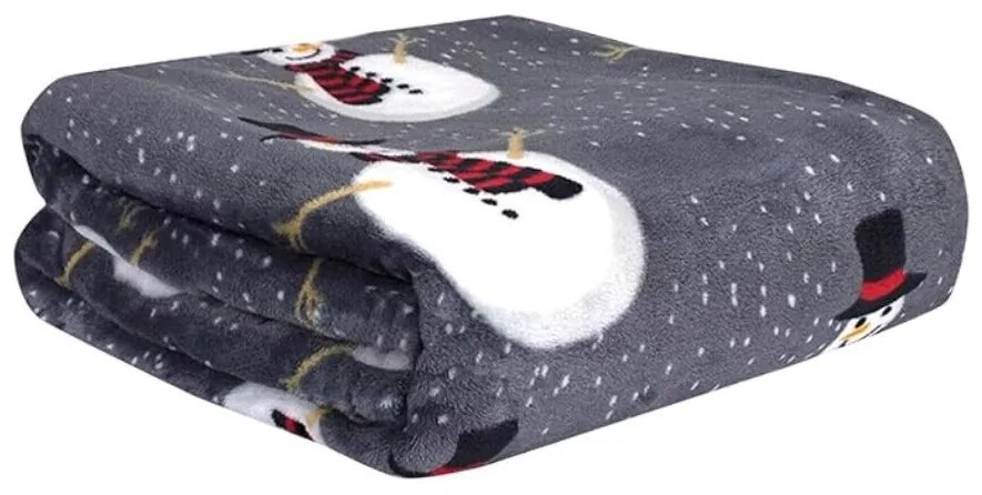 Svietiaca vianočná mikroplyšová deka SNOW BUDDY, sivá Rozmer: 150 x 200 cm