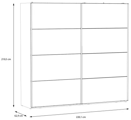 Šatníková skriňa so zrkadlom OREN 220x210 cm dub artisan