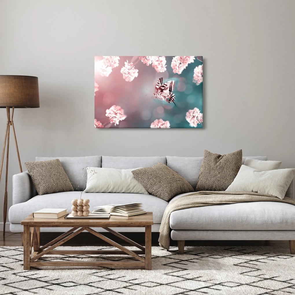 Obraz - Motýľ medzi kvetmi (90x60 cm)