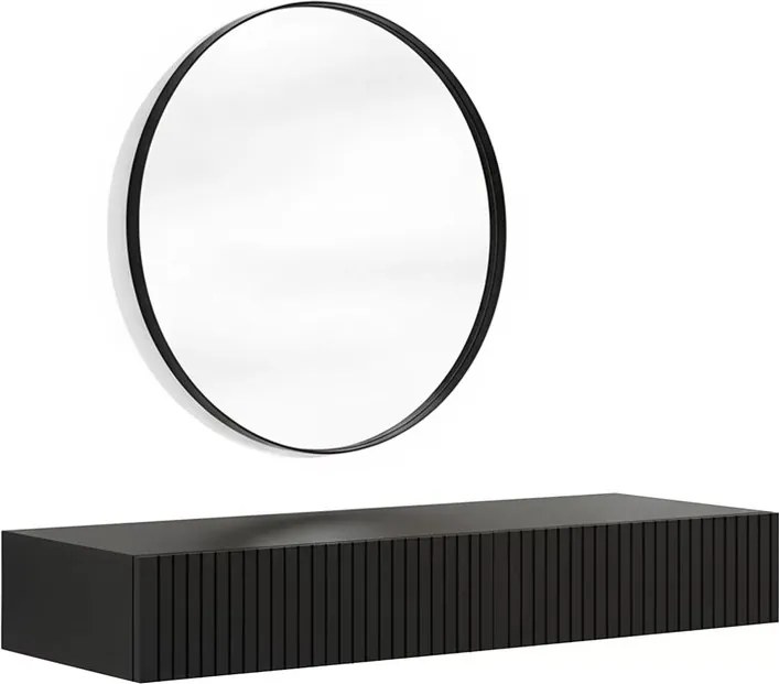 Závesný toaletný stolík Nicole so zrkadlom 60 cm - čierny mat / čierna