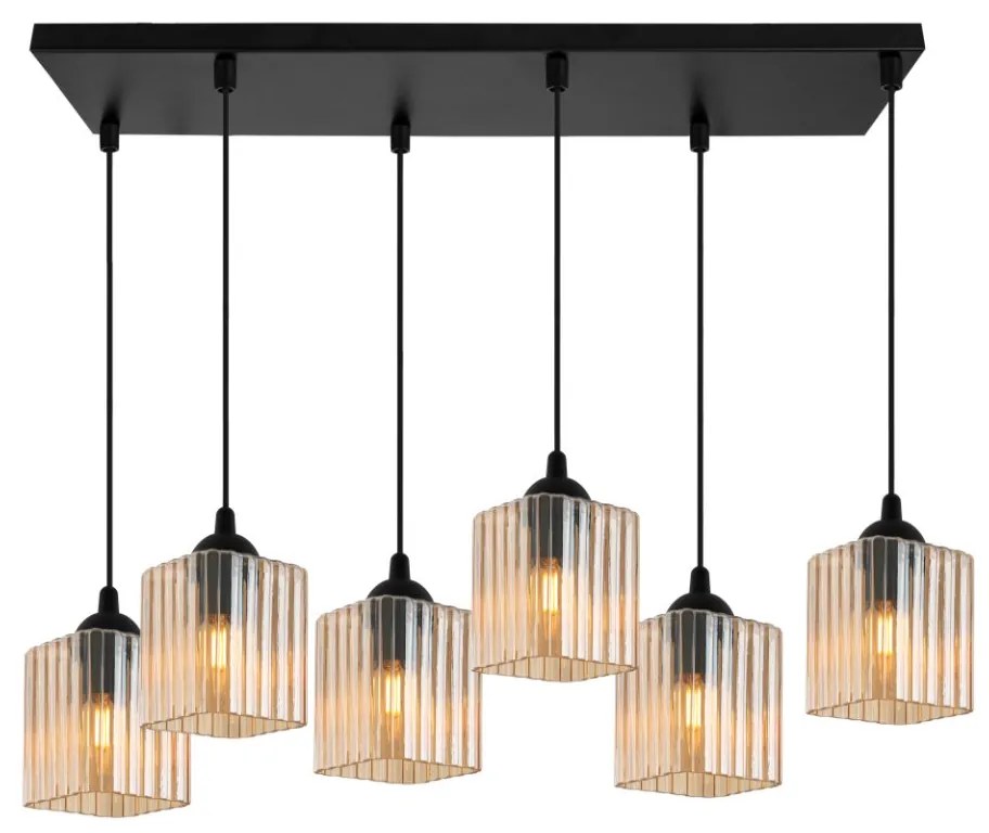 Závesné svietidlo Riffle Square, 6x medové sklenené tienidlo, b