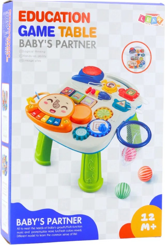 LEAN Toys Interaktívny vzdelávací stôl pre batoľatá so svetlami a zvukmi pastelový 6v1