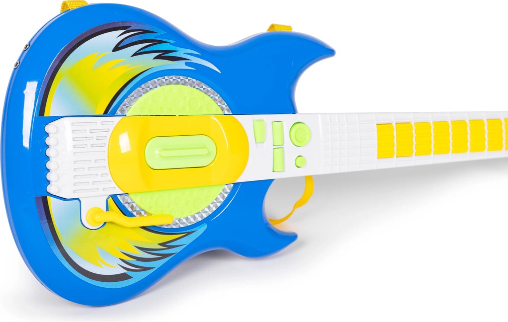MULTISTORE Detská elektrická gitara – súprava s mikrofónom a statívom, MP3 pripojenie, modrá, 3+