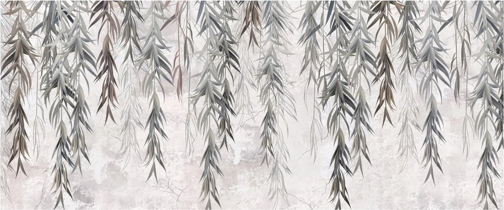 Obraz - Vŕbové vetvičky v šedej omietke (120x50 cm)