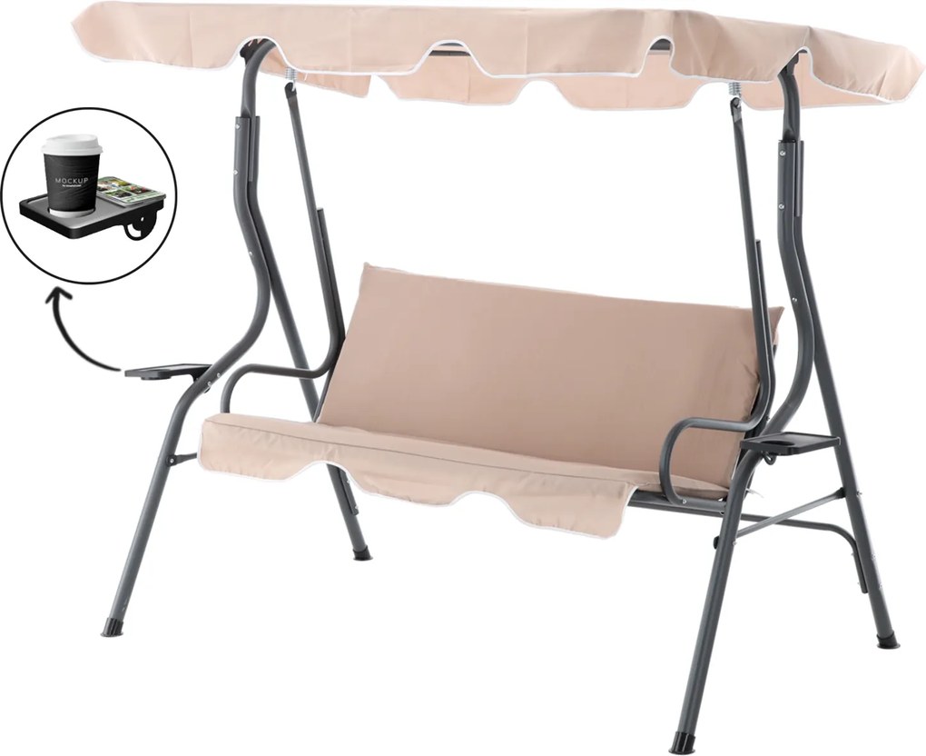 Garden Line ZÁHRADNÁ HOJDAČKA 170 x 110 x 153 CM TMAVOBÉŽOVÁ BEZ OPIERKY NA NOHY. S DRŽIAKMI NA POHÁRE