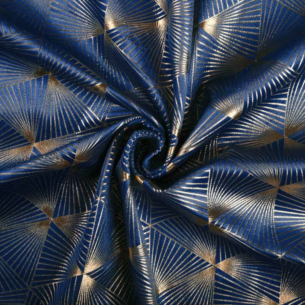 Biante Zamatový prehoz na posteľ Isabela IBL-011 Rose Gold trojuholníky na kráľovsky modrom 140x200 cm
