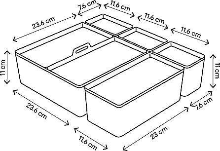 Goodhome 2. akosť - Sada úložných boxov do zásuvky s vekami, kúpeľňový organizér 5v1, KOROS BLACK - čierny