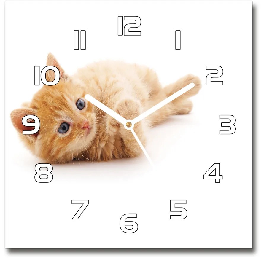 Sklenené nástenné hodiny štvorec Červená mačka pl_zsk_30x30_f_126034635