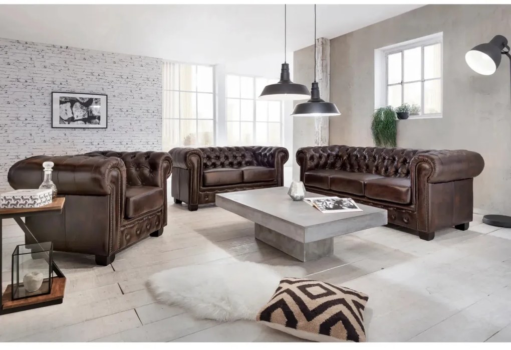 furniture-nabytek.cz - Trojmiestna pohovka Chesterfield z pravej kože, hnedá – 200×90×72 cm