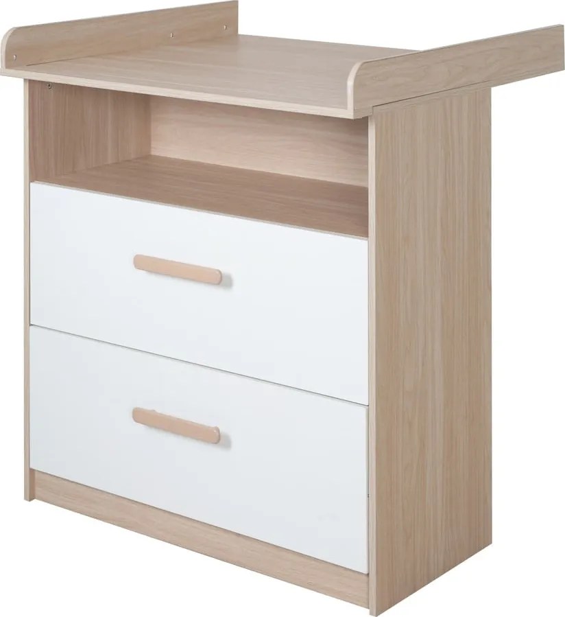 Biela/v prírodnej farbe detská komoda v dekore duba s prebaľovacím pultom 88x98x75 cm Cabane – Roba