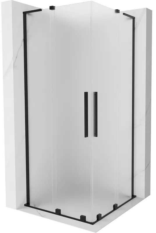 Mexen Velar L Duo, sprchový kút s posuvnými dverami 90 x 90 cm, 8mm sklo námraza, čierna matná, 871-090-090-02-33-70