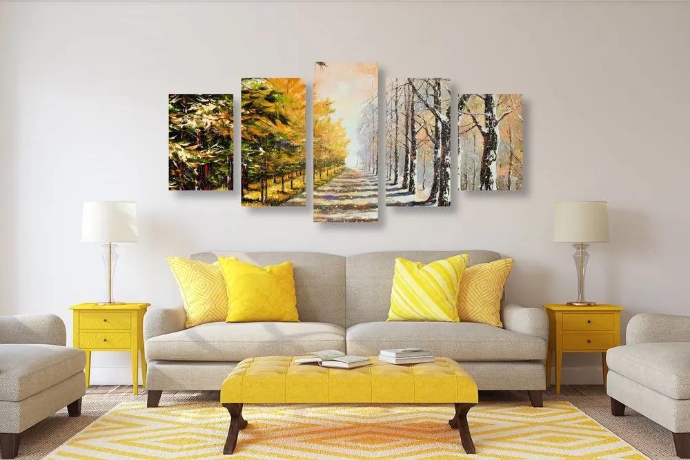 5-dielny obraz jesenná alej stromov - 200x100