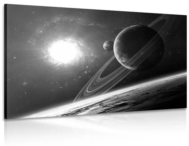 Obraz planéta vo vesmíre v čiernobielom prevedení - 60x40