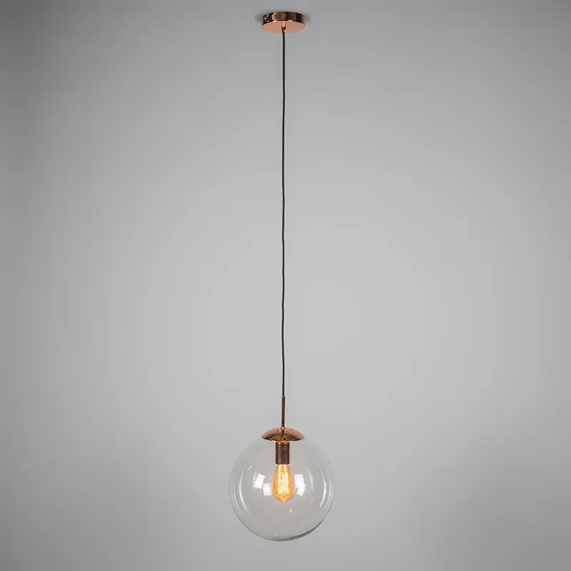 Art Deco závesné svietidlo medené s priehľadným sklom 30 cm - Ball 30