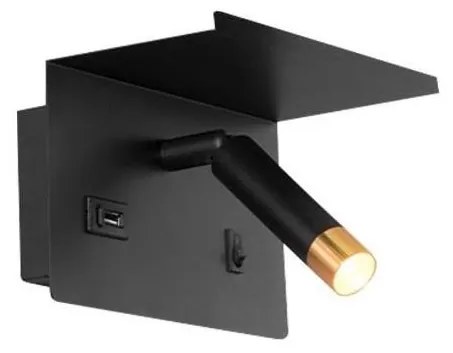 Nástenné bodové svietidlo s poličkou a USB nabíjačkou 1xG9/35W/230V čierna/zlatá