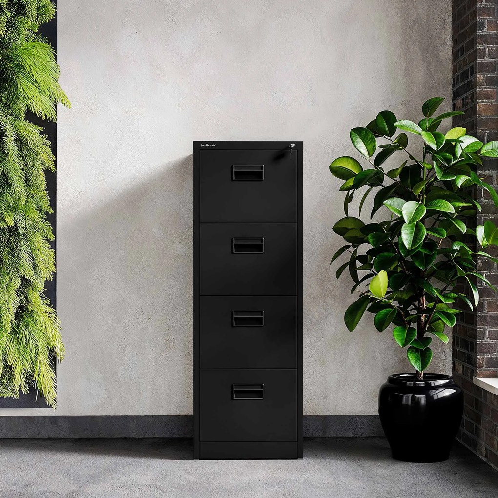 Kovová kartotéka, 4 zásuvky SARA V4, 460 x 1320 x 620 mm, čierna