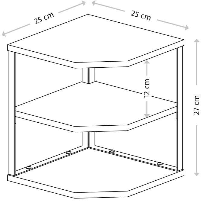 Kesper Rohová 3-poschodová polica, v dekore dub, čierny kov 26x26x28 cm