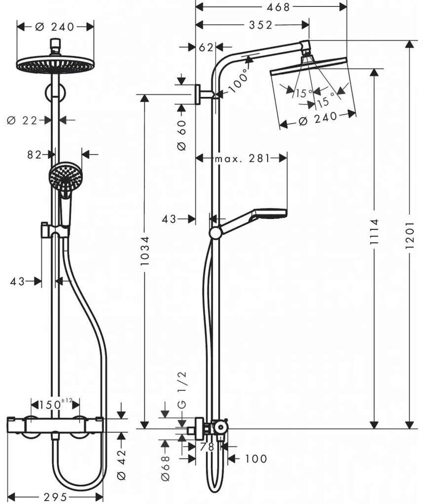 Hansgrohe Crometta S - Showerpipe 240 1jet s termostatom, chróm 27267000
