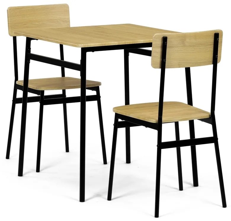 Jedálenský set Industrial s 2 stoličkami, 70 x 70x 76 cm, divoký dub