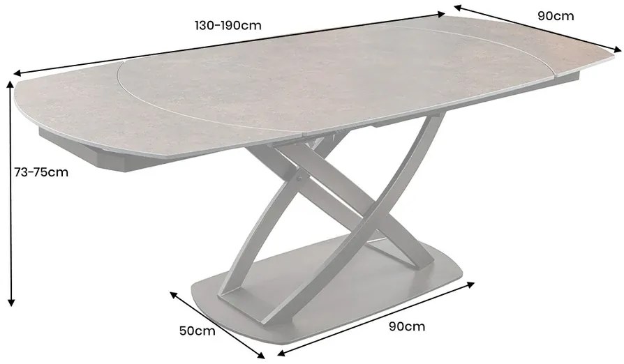 Dizajnový jedálenský stôl INCEPTION 130-190 cm rozkladací s bronzovým regálom, oválny, keramický, hrdzavý vzhľad