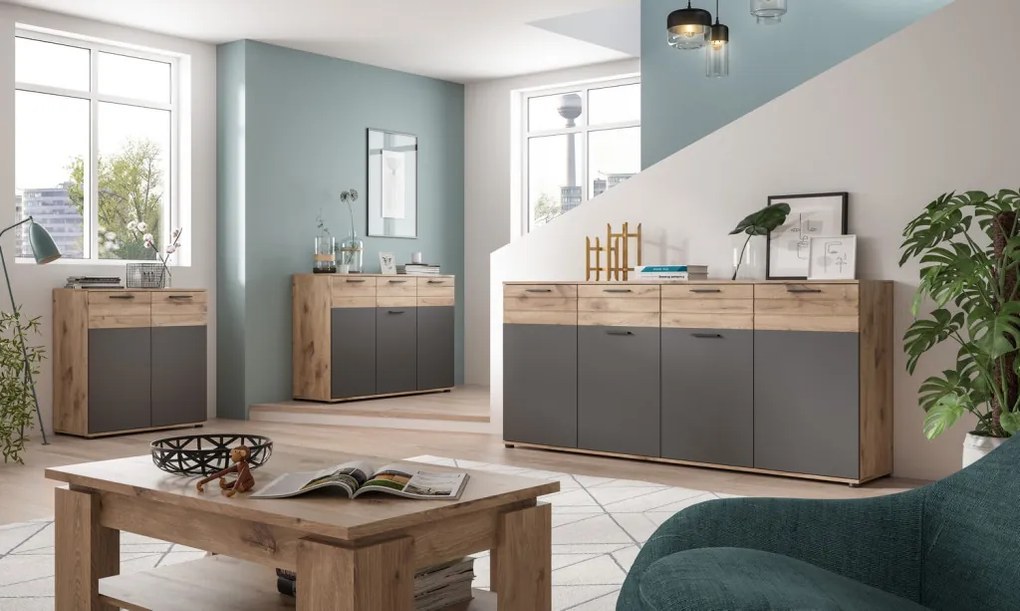 Komoda so zásuvkou Mason 120 cm, dub/šedá