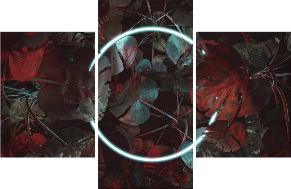 Obraz - Neónový kruh medzi palmami (90x60 cm)