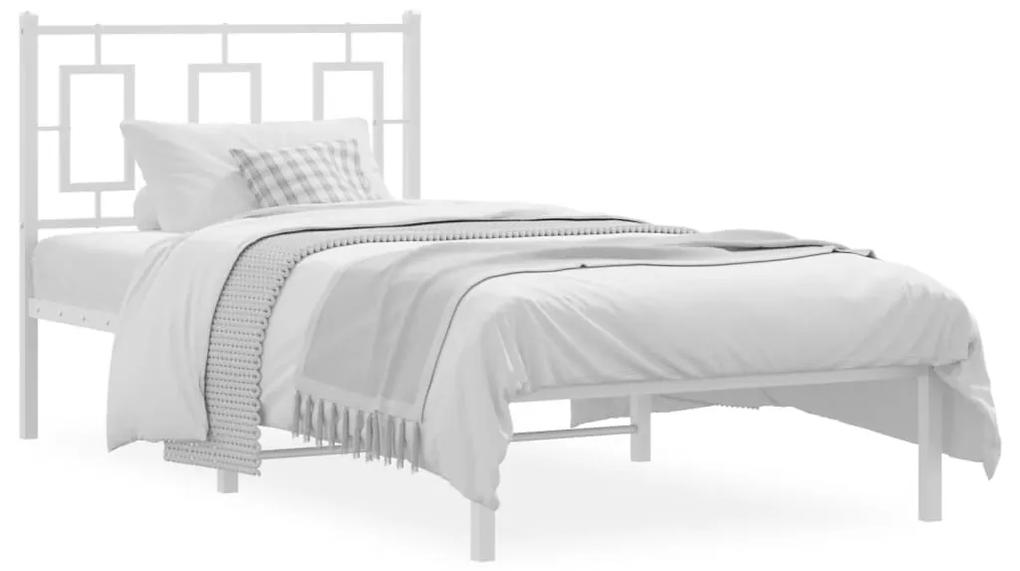 Kovový rám postele s čelom biely 90x190 cm 374282