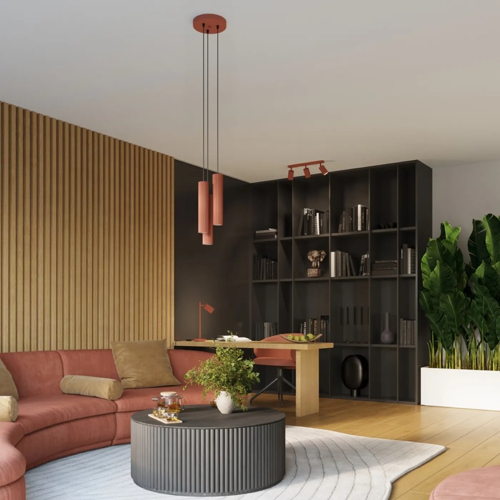 Bodové svietidlo Karbon, 3x okrovo červené kovové tienidlo, (možnosť polohovania)