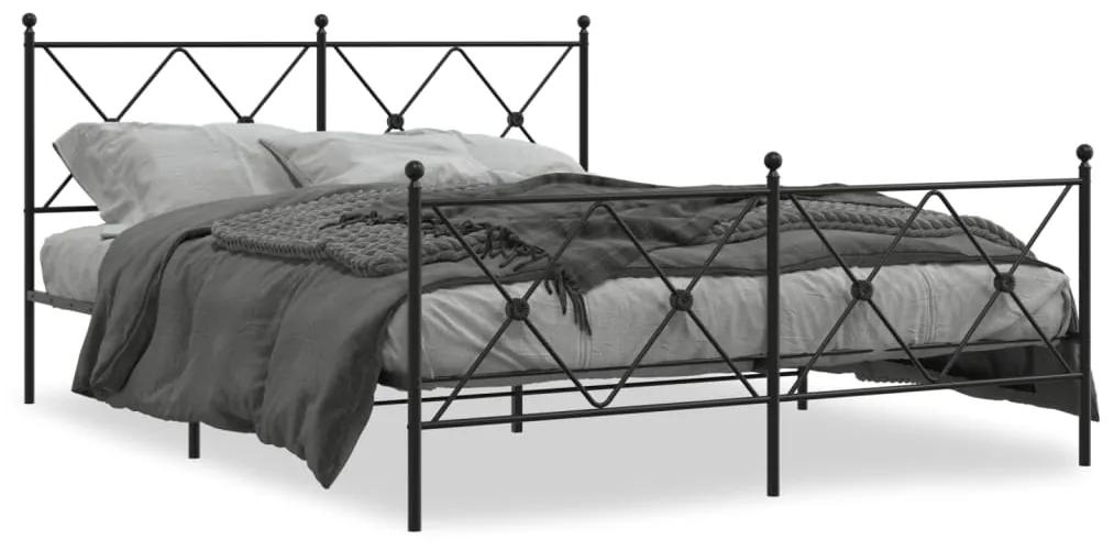 Kovový rám postele s čelom a podnožkou čierny 150x200 cm 376522