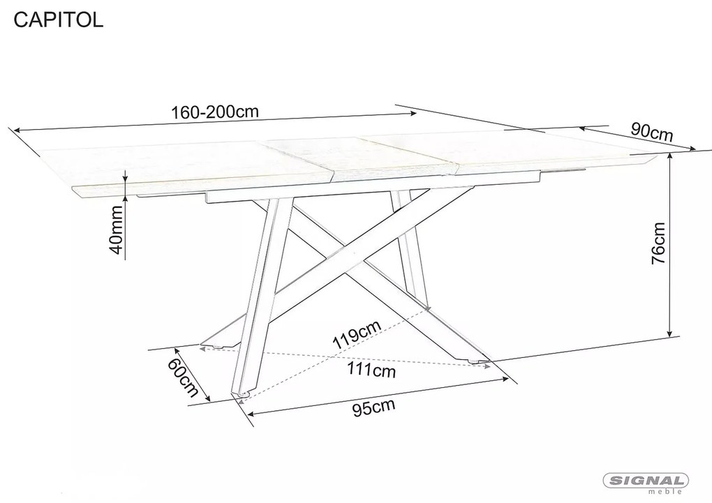 Rozkládací jídelní stůl Capital 160/200 cm dub přírodní/černý