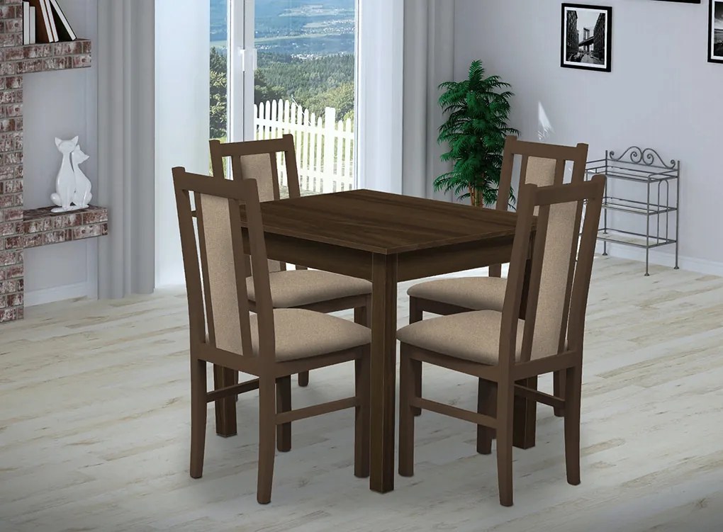 Nabytekmorava Jedálenský set Brooklyn pre 4 osoby, stôl 90x90 cm farba lamina: orech 729, čalúnenie vo farbe: SCALA béžová 11