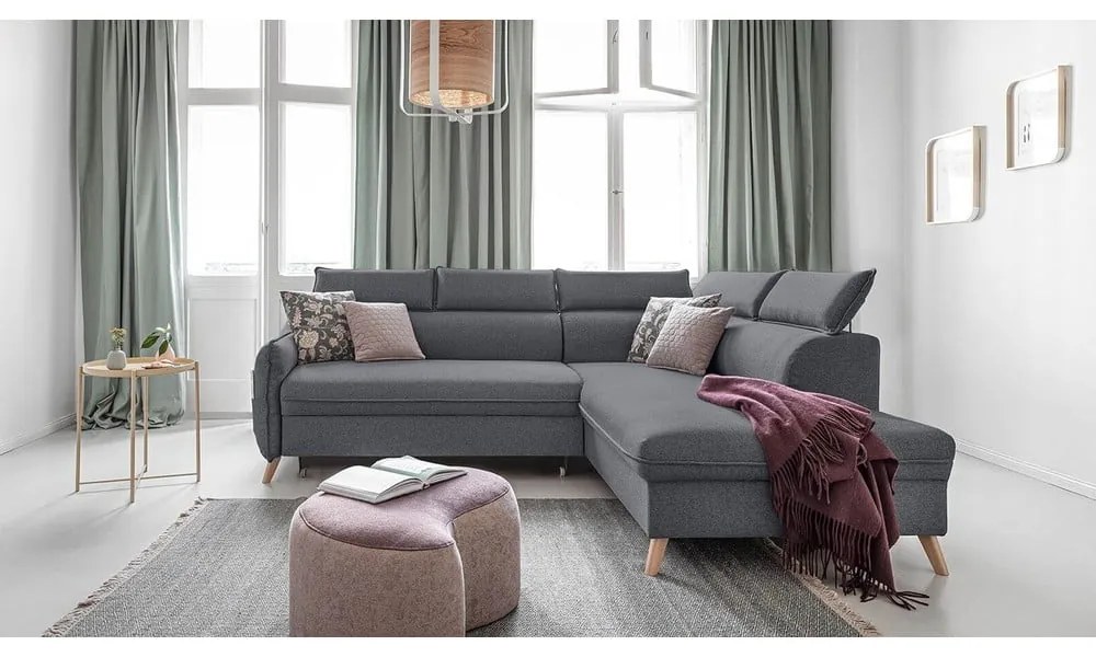 Tmavosivá rozkladacia rohová pohovka (pravý roh) Sweet Harmony – Miuform