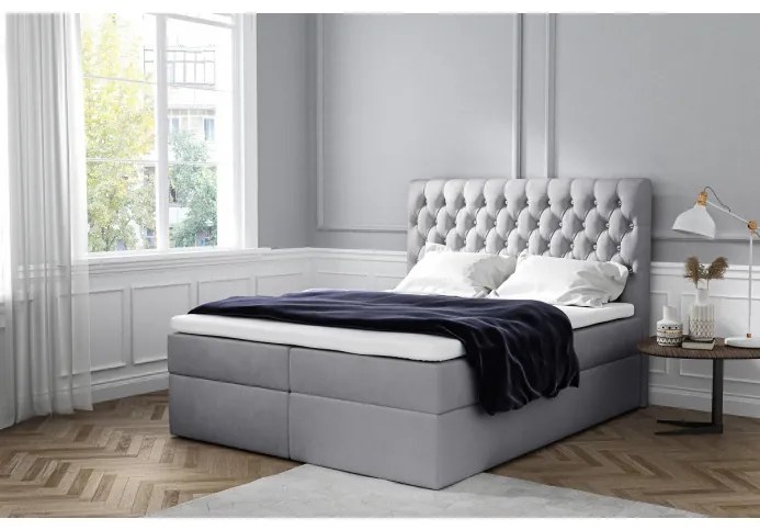 Elegantná čalúnená posteľ Mandy s úložným priestororm šedá 200 x 200 + topper zdarma