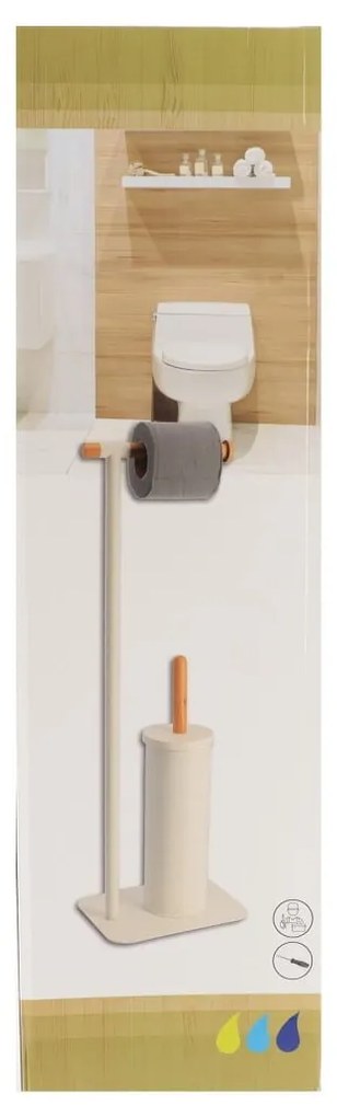 Stojan na toaletný papier a WC kefu White Bamboo, biela/s drevenými prvkami