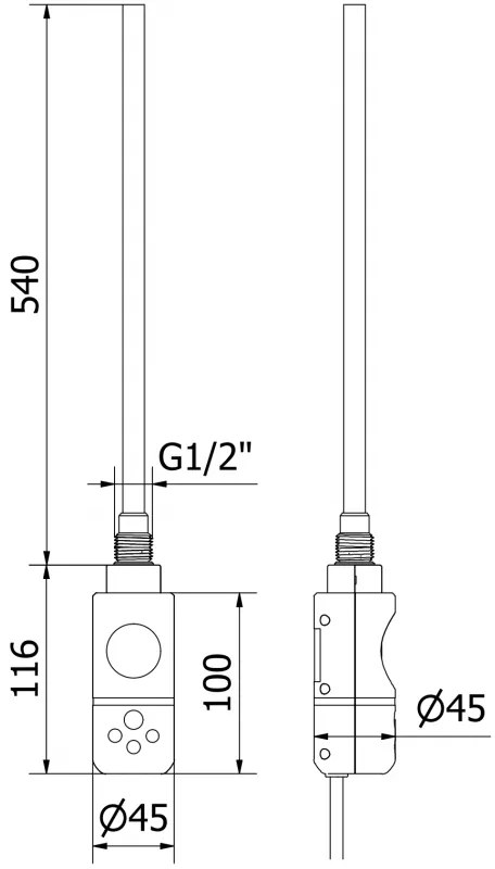 Mexen Apollo, elektrické vykurovacie teleso 1210x450 mm + vykurovacia tyč 600 W, čierna, W117-1210-450-2600-70