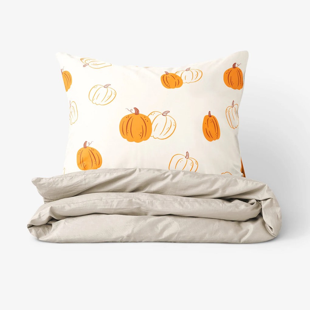 Goldea bavlnené posteľné obliečky duo - jesenné tekvice s latte 140 x 200 a 70 x 90 cm