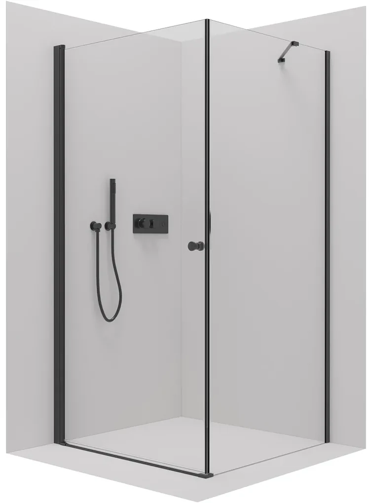 Cerano Antelo, 1-krídlový sprchovací kút 100(dvere) x 40(stena) x 190 cm, 6mm číre sklo, čierny profil, CER-CER-477245