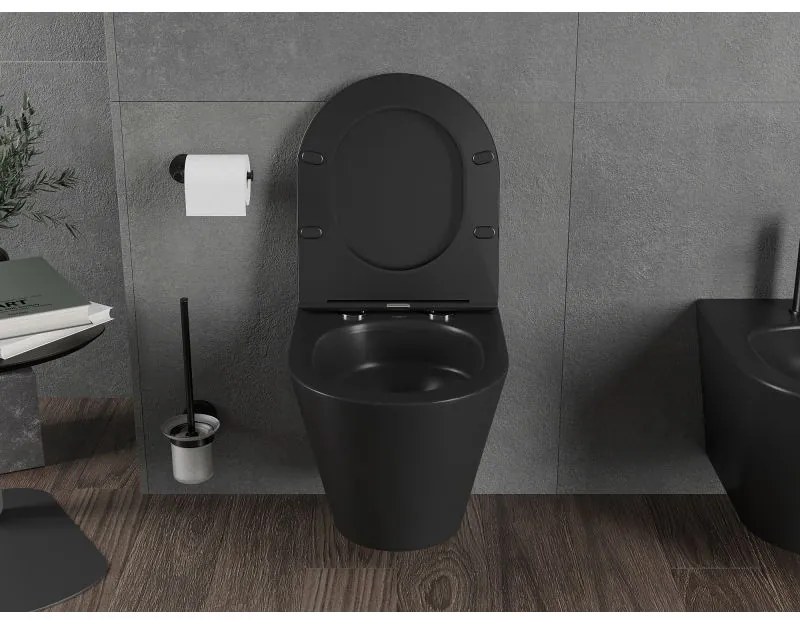 Mexen Rico, závesná WC misa 490x360x370 mm, Rimless Tornádo + WC sedadlo z duroplastu, čierna matná, 30721085T