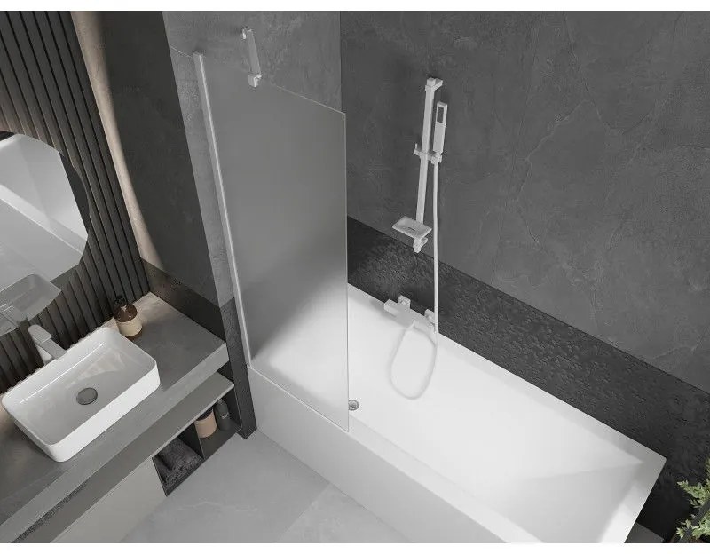 Mexen Next, vaňová zástena 1-krídlová 60 x 150 cm, fixné krídlo, 6 mm námraza sklo, biely profil, 895-060-000-00-30-20