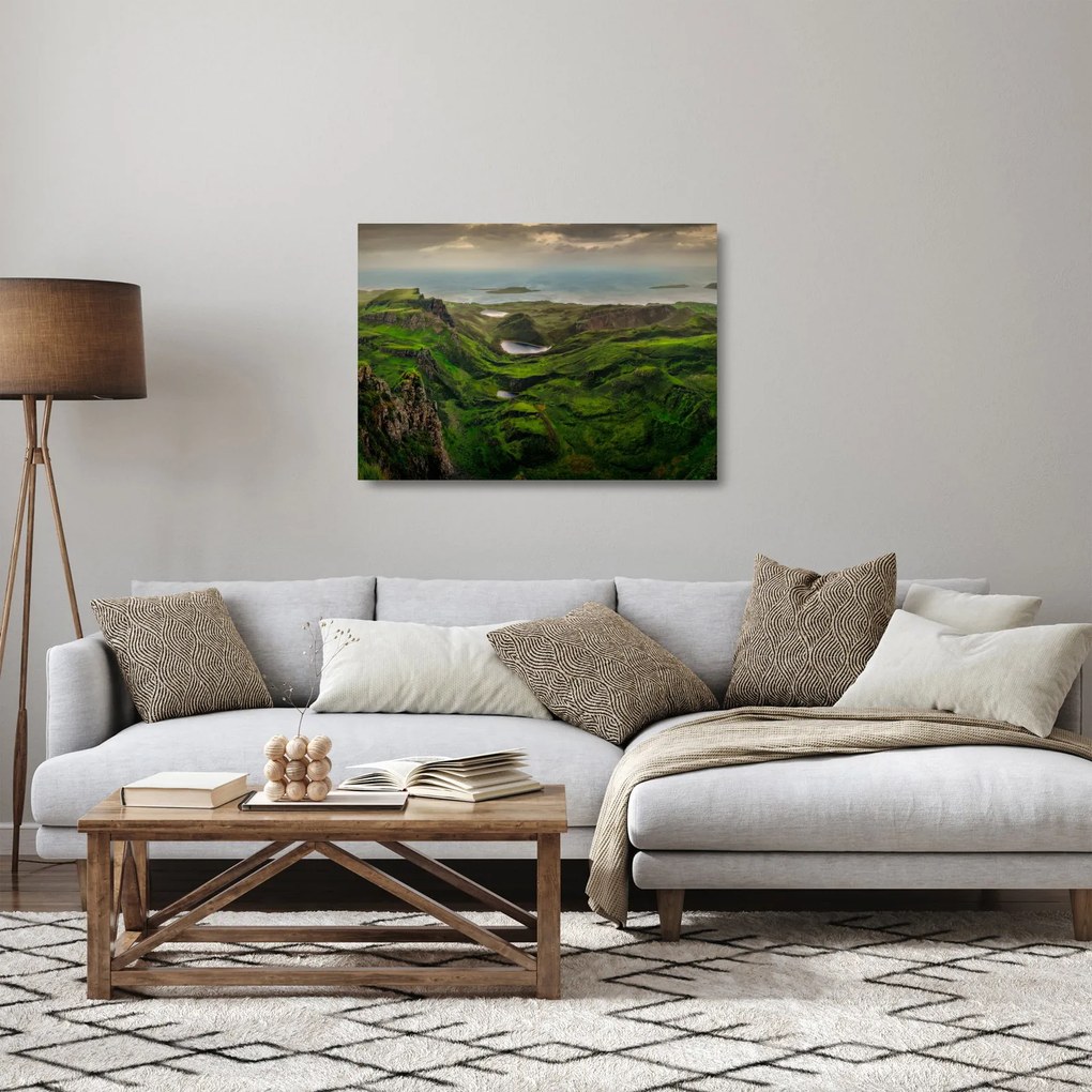 Sklenený obraz - Quiraing, Škótsko (70x50 cm)