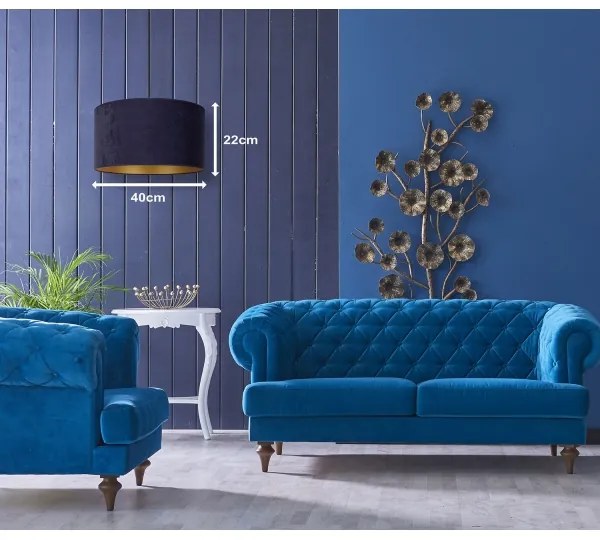 Duolla - Luster na lanku ROLLER 1xE27/15W/230V pr. 40 cm modrá/zlatá