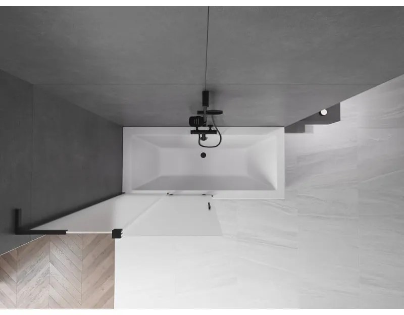 Mexen Velar L, 2-krídlová posuvná vaňová zástena 100 x 150 cm, 8mm sklo námraza, čierna matná, 896-100-003-31-70