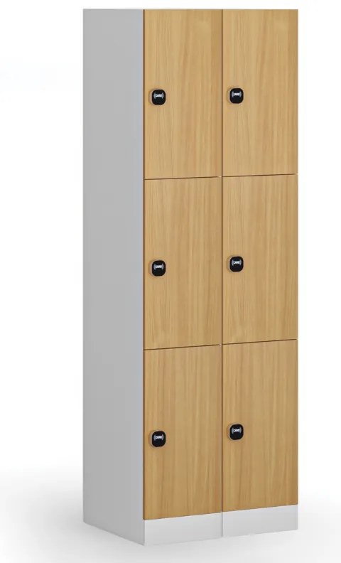 Šatníková skrinka S1 s úložnými boxmi, 3 boxy, 1850 x 300 x 500 mm, zámok s čítačkou RFID kariet, laminované dvere, buk