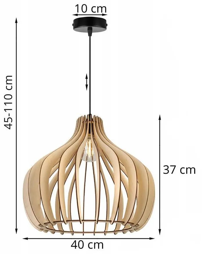 Závesné svietidlo Timber 3, 1x drevené tienidlo