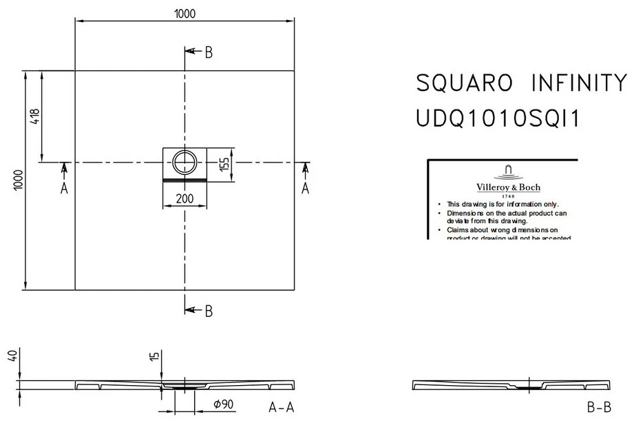 Villeroy & Boch SQUARO INFINITY - Sprchová vanička 100x100cm, Quaryl®, Creme UDQ1010SQI1V-2S