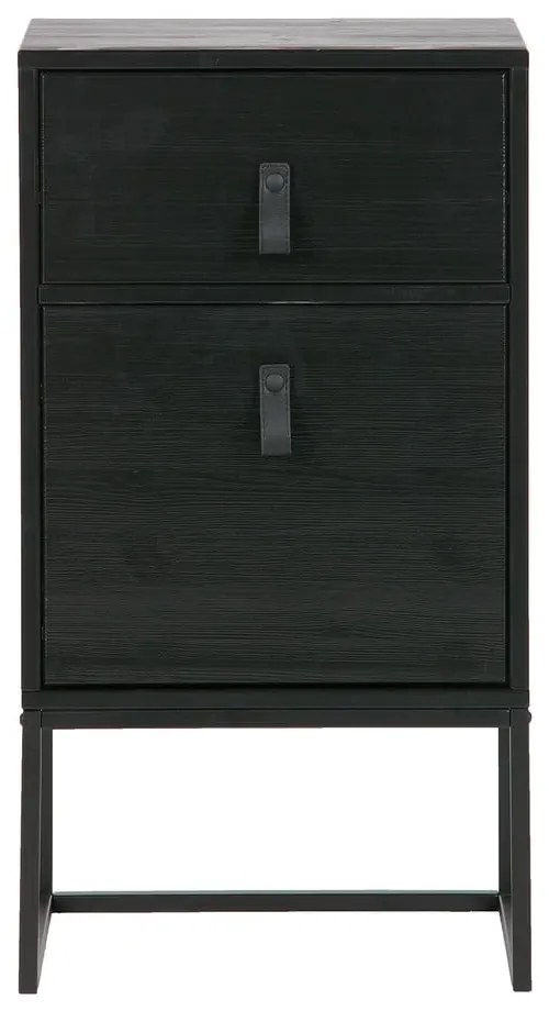 Čierny nočný stolík so zásuvkou a dvierkami WOOOD Zola