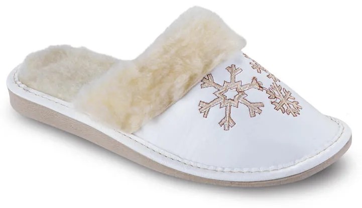 Dámske biele zateplené šľapky VLOČKY veľ. 38