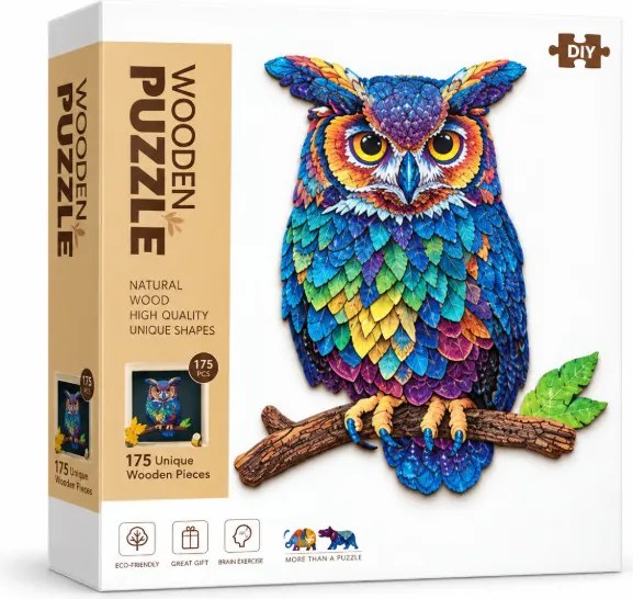 Drevené puzzle Sova s rámikom - 178 dielikov